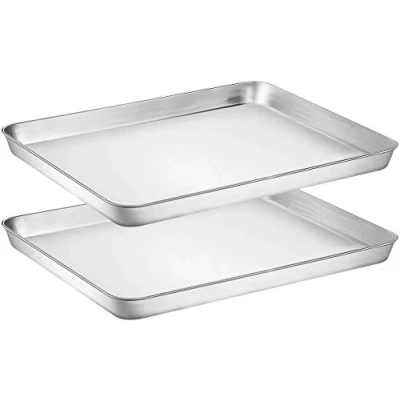 Immagine di Umiten Set di 2 teglie da forno in acciaio inox, atossiche e sane, finitura a specchio antiruggine, facili pulire lavabili lavastoviglie (22,9 x 17,8 2,5 cm)