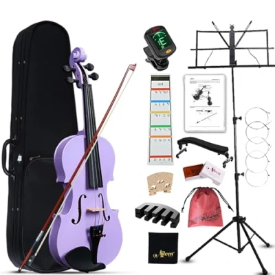 Immagine di Aileen 4/4 Violino Completo per Adulti Principianti, kit di Avviamento al Bambini dai 12 anni in su, Set Violini Viola Studenti con 13 Accessori, incluso Adesivo Tastiera