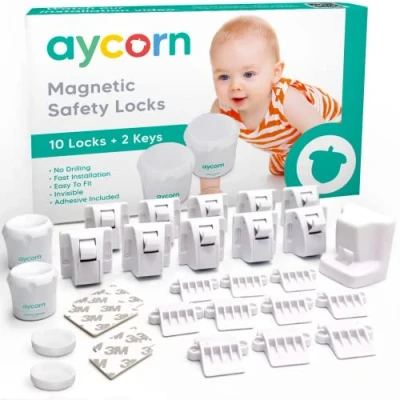 Immagine di AYCORN serrature magnetiche a prova di sicurezza per bambini e neonati, 10 2 chiavi, installazione facile in pochi secondi, senza viti o perforazioni