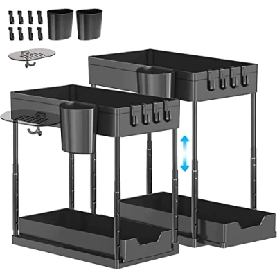 Immagine di Eufrozy Confezione da 2 Organizer Sottolavello a Ripiani, Ripiani con 8 Ganci e Tazze 1 portasapone, Scaffale Multiuso Regolabile in Altezza per Cucina, Bagno, Nero