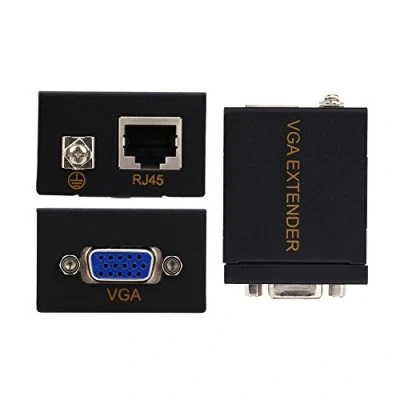 Immagine di Estensore VGA 60 m, RJ45 Cat6 Ethernet Cavo Extender Signal Ripetitore Adattatore (1 Trasmettitore + 1 Ricevitore)