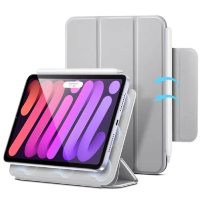 Immagine di ESR Cover per iPad Mini di 7a/6a Generazione (2024/2021), Sottile, Supporto Trifold a due Modalità, Resistente Aggancio Magnetico, Protezione Durevole, Pencil Pro/USB C, Grigio