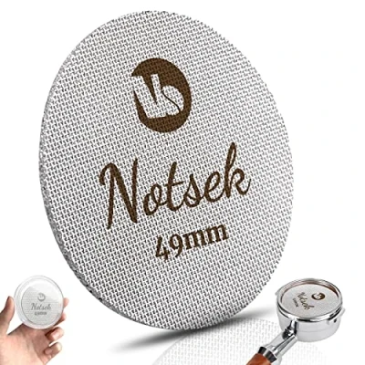 Immagine di NOTSEK Puck Screen 49 mm, colino espresso per portafiltro, con scatola in acrilico, 1,7 mm di spessore 150 μm, acciaio inox 316L, filtro antifurto, supporto inferiore doccia