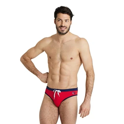 Immagine di arena Fundamentals Borders Costume da Bagno Uomo, Slip Uomo Mare e Piscina ad Asciugatura Rapida, Tessuto MaxFit Resistente al Cloro Sale, Protezione UV UPF 50+