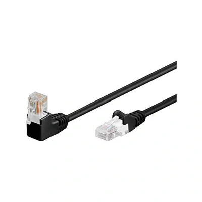Immagine di Goobay 94175 Cavo ethernet CAT 5e con angolo a 90 gradi, di rete U/UTP, nero, miscela rame CCA, 1x connettori RJ45 (8P8C), 10 metri