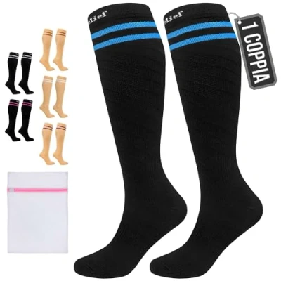 Immagine di 360 Relief Calze Compressione Graduata Classe 1 Donna e Uomo 15 20 mmHg Gambaletti per Aereo, Circolazione, Infermiera, Running, Sports Calzini S/M Nero