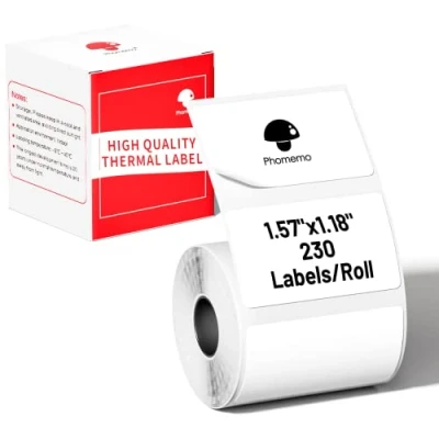 Immagine di Etichetta autoadesiva quadrata multiuso per Phomemo M110/M221/M220/M120/M200/M110S, 1.57 &quot;x1.18&quot; (40x30mm), 230 etichette/rotolo, nero su bianco