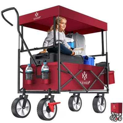 Immagine di KESSER® carrello pieghevole con tetto, per attrezzi, 2 tasche a rete e una tasca esterna, freno anteriore, pieghevole, pneumatici in gomma piena, portata fino 100 kg