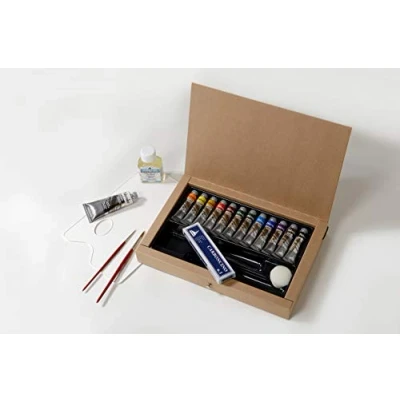 Immagine di Maimeri Scatola in Cartone Con 12 Tubi da 20ml 1 Tubo Bianco 60ml Colori Acrilici Linea Polycolor e Accessori