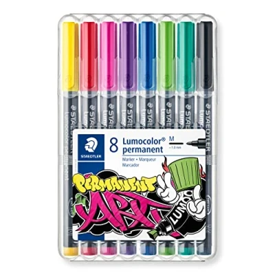 Immagine di STAEDTLER Lumocolor 317 WP8 1 pennarelli indelebili, resistenti alle sbavature e impermeabili su quasi tutte le superfici, si asciugano in pochi secondi, spessore tratto M ca. 1,0 mm, 8