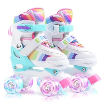 Immagine di ERNAN pattini a Rotelle regolabili. patini bambini 4 ruote luminosi per ragazze e ragazzi. Comodi ideali principianti (Pink, S)