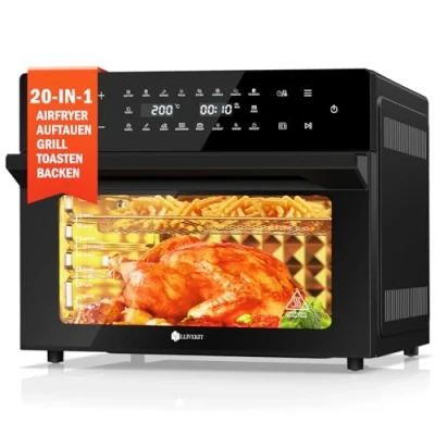Immagine di LLIVEKIT 30L Friggitrice ad Aria Forno XXL con Girarrosto Rotante, Mini a Convezione 20 Programmi e 9 Accessori, Senza Olio Schermo LED, Ricettario, 80 C 230