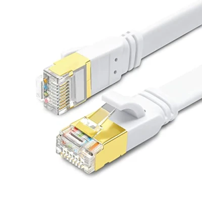 Immagine di Yauhody Cavo Ethernet Cat 8 8M, Piatto di Rete 40Gbps 2000MHz Schermatoper RJ45 Cable Internet Alta Velocità Gigabit Lan POE, Modem, Switch, Router, TV, PC, PS5 (Bianco)