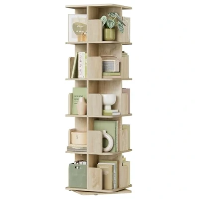 Immagine di EUGAD Libreria Girevole a 5 Livelli, Alta e Stretta, Scaffale d&#039;Angolo Pavimento, per Libri, Rovere Chiaro