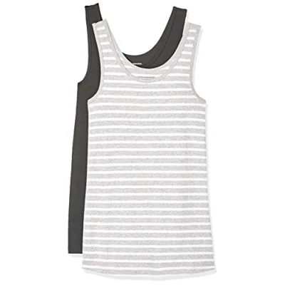 Immagine di Amazon Essentials Canottiera vestibilità Aderente Donna, Pacco da 2, Carbone/Grigio Puntinato Righe, XXL