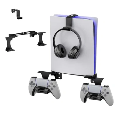 Immagine di Mordx Supporto da Parete PS5 regolabile, con per Impugnatura e Cuffie, Solo Console PS5, Compatibile Playstation 5 Disc &amp; Digital Edition, Nero