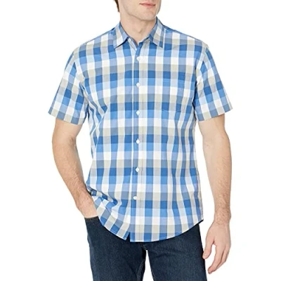 Immagine di Amazon Essentials Camicia in Popeline a Maniche Corte Regular Fit Uomo, Blu/Grigio, M