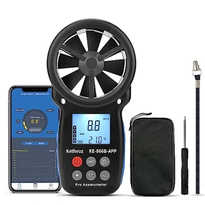 Immagine di Kethvoz Anemometro Digitale Bluetooth Misuratore del Vento, Mini di Velocità Vento Misura la Temperatura della Flusso d&#039;Aria per Drone Kite Flying 866B APP