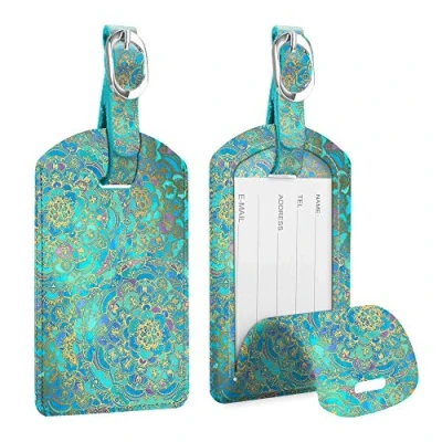 Immagine di [2 Pezzi] Etichette per Bagagli, Fintie Viaggio bagagli Tag in Similpelle con Copertina Posteriore la Borsa da Viaggio, Oceano Blu