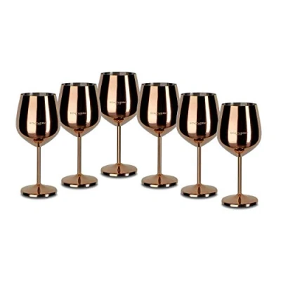 Immagine di ECHTWERK Bicchieri da vino infrangibili in acciaio inossidabile, edizione rame, 6 pezzi, 21 x 7,3 cm, 0,5 L, EW WG 1786K