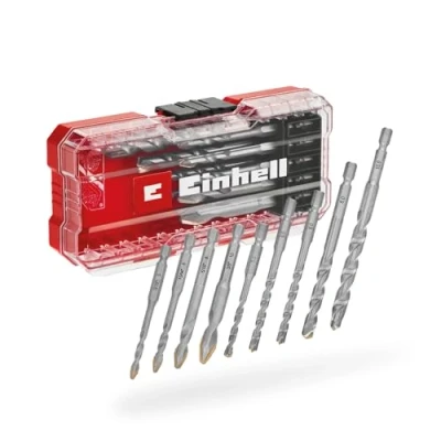Immagine di Set di punte per piastrelle in carburo originale Einhell S CASE da 10 pezzi (in acciaio utensili, placchetta appositamente rettificata, punta centrale, doppia elica, gambo E 6.3)