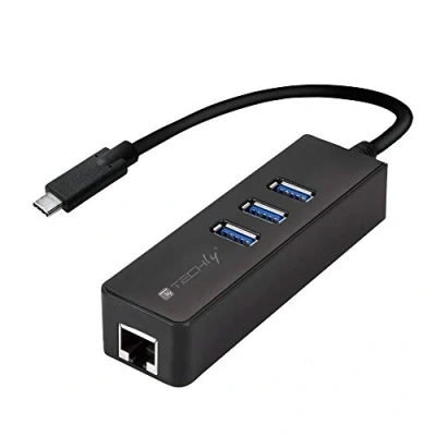 Immagine di Techly 105810 Adattatore Convertitore USB C™ Ethernet Gigabit con Hub 3 Porte A 3.0 Nero