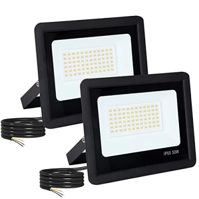 Immagine di Faretto Led Esterno 2 Pezzi Potenti Faro a Esterni IP65 Impermeabile Super Illuminoso Nero 50W 5000LM Faretti Lampada da Per tetto giardino cortile cancello garage(6500K Luce Freddo)