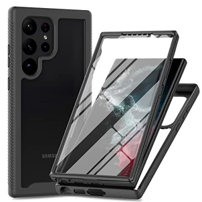 Immagine di XINNI Cover per Samsung Galaxy S24 Ultra 5G, Protezione Schermo Integrata 360 Gradi Antiurto Custodia, Rugged Doppia Faccia Bumper Trasparente Full Guscio Fronte Retro Case, Nero