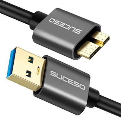 Immagine di SUCESO Cavo Micro B A USB 3.0 5Gbps [0.5M] Hard Disk per Toshiba Canvio, Disco Rigido Esterno WD, My Passport ed Elements, Basics Maxtor, Samsung S5/Note 3/Note Pro, Camera ecc