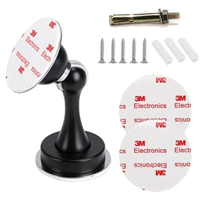 Immagine di IGNPION Fermaporta magnetico in acciaio inossidabile con chiusura autoadesivo/nasconde viti montate, montaggio a pavimento o parete, design magnete forte (nero)