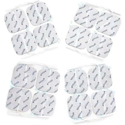 Immagine di 16 elettrodi axion Pads da 4x4 cm per elettrostimolatore TENS e/o EMS riutilizzabili e autoadesivi con attacco a spinotto 2 mm