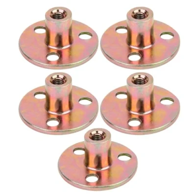 Immagine di 5Pcs Dadi Flangiati, M6 M8 M10 Ferro Zincato Superficie Liscia T Dado Flangia 3 Fori Tee Base Rotonda per Fissaggio Mobili di Collegamento (M6)