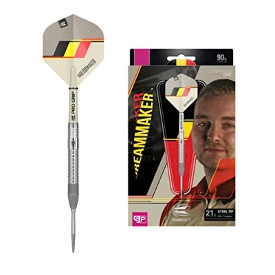 Immagine di Target Darts Dimitri Van den Bergh Dream Maker G1 90% tungsteno Swiss Point Set di Freccette con Punta in Acciaio, Unisex, Sabbia, Nero, Giallo e Rosso, 21 g