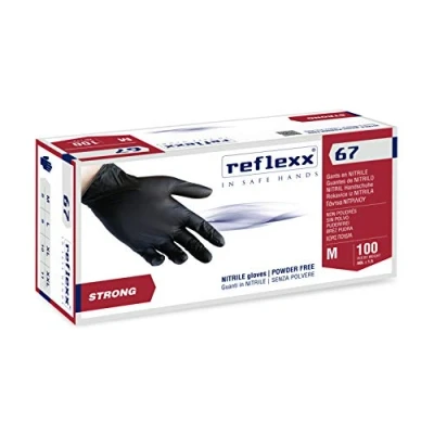 Immagine di Reflexx R67, Guanti in Nitrile Neri senza Polvere Gr. 5.5, 100 Pezzi, Nero
