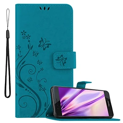 Immagine di Cadorabo Custodia Libro compatibile con Honor 8/8 PREMIUM in BLU Fiore Design di Chiusura Magnetica, Funzione Stand e 3 Vani Carte Cover Case Wallet Book Etui Protezione