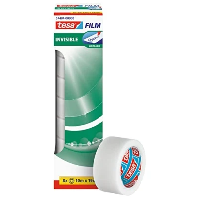 Immagine di tesa Film Invisible Nastro adesivo invisibile opaco, resistente all&#039;invecchiamento e agli strappi, 10 m x 19 mm, confezione da 8