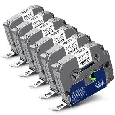 Immagine di Labelwell Nastro Laminato 12mm Compatibile per Brother TZe 231 TZe231 TZ231 Nero su Bianco Nastri Etichette P touch H107B H100LB H105 H100r 1000 1010 D400 D600VP P710BT E100 H108, 6pz