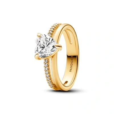 Immagine di PANDORA Timeless Anello con cuore placcato in oro 14k zirconi cubici trasparenti, 50