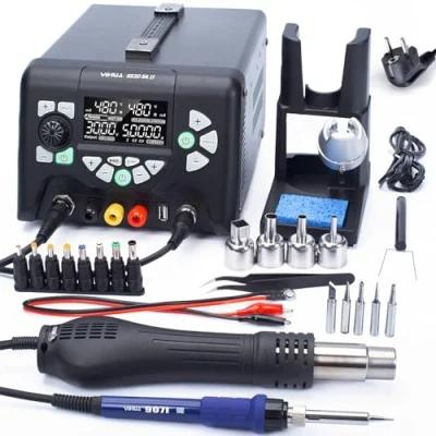 Immagine di YIHUA 853D 5A II Professionale Stazione Saldatore Saldante Aria Calda Alimentatore da Banco 3 IN 1 0 30.00V 5.0000A regolabile con 21 accessori(EU PLUG)