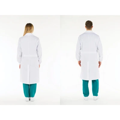 Immagine di Gima Camice Bianco Unisex, 100% Cotone Alta Qualità, con Bottoni Automatici e Polsini Elastici, Taglia EU 46, Linea Professionale, per Medici Studenti
