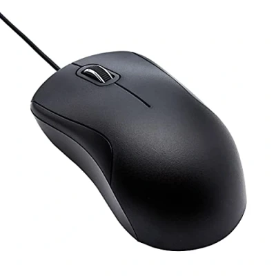 Immagine di Amazon Basics Mouse silenzioso a 3 pulsanti con cavo USB, Standard, colore nero