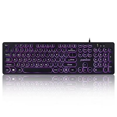 Immagine di Perixx PERIBOARD 317R Tastiera USB cablata Retroilluminata con Led bianchi Lettere grandi tasti stile rotondeggiante US QWERTY