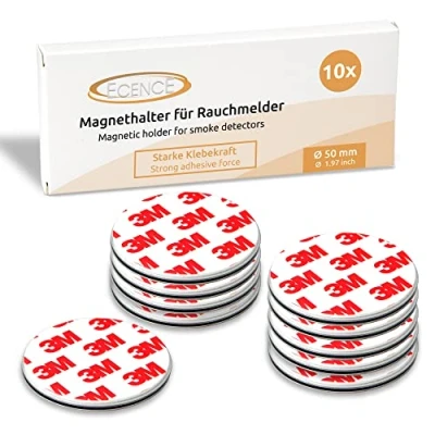 Immagine di ECENCE Supporto magnetico per rilevatore di fumo Holder autoadesivo e in cendi da Ø 50mm adesivo rilevatori 10 pezzi