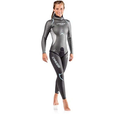 Immagine di Cressi Free Lady Wetsuit 3.5 mm, Muta Completa per Apnea, Neoprene Liscio Esterno/Foderato Ultraspan Interno Donna, Nero/Argento, XS