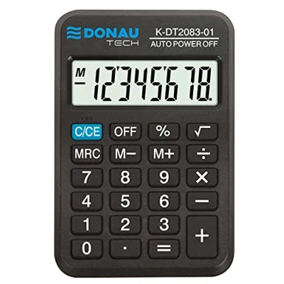 Immagine di Calcolatrice DONAU TECH/K DT2083 01 8 cifre/89 x 56 11 mm/colore: nero/calcolatrice con display a cifre/funzionamento batteria/design compatto