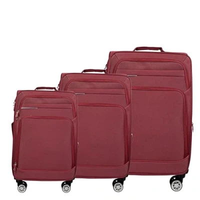 Immagine di MY TRAVEL BAG Trolley da viaggio in tessuto espandibile con ruote gemelle (M/L/XL/XXL o Set 4) bagagli morbidi, Colore: rosso, 3, Valigetta