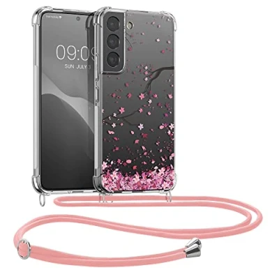 Immagine di kwmobile Custodia Compatibile con Samsung Galaxy S22 Cover Back Case in Silicone TPU Protezione Smartphone Cordino rosa/marrone scuro/trasparente