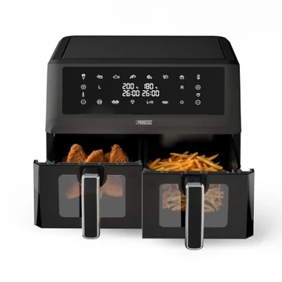 Immagine di XXL Friggitrice Princess Senza olio con doppio cestello 11 L BPA e PFAS Fine cottura sincronizzato 8 programmi Finestra di visualizzazione 2400 W 182276, 2x5,5