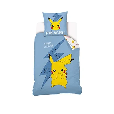 Immagine di Sahinler Parure da letto Pikachu reversibile per bambini, copripiumino 140 x 200 cm + federa 63 cm, colore: blu, 100% cotone NI 0223
