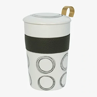 Immagine di Eigenart Teaeve Circular Green 80057 G Tazza a doppia parete in porcellana con coperchio e filtro acciaio inox, senza BPA, 350 ml, colore: Verde
